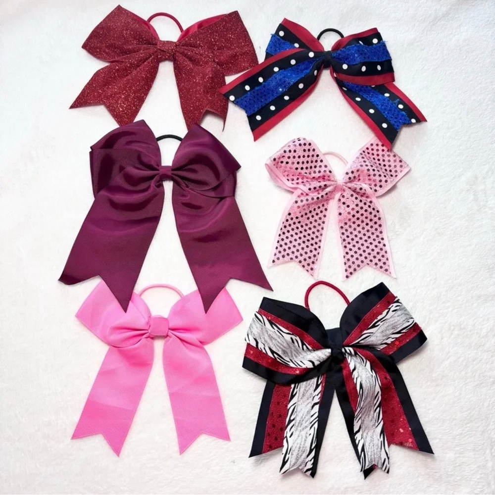 Set of 6 Cheer Bows in Various Colors Glitter  Red Pink Multicolor  Dance‎ bows